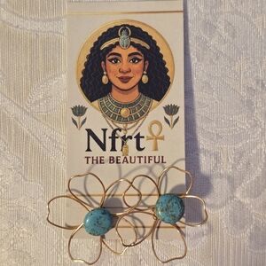 Gold Flower Earrings with Turquoise Accents